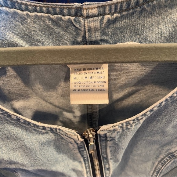 Vintage 90s Denim Dress Light Wash Zip Front MED - Picture 2 of 3